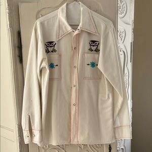 White Embroidered Western Shirt with Floral Appliqué VINTAGE/ women’s shirt